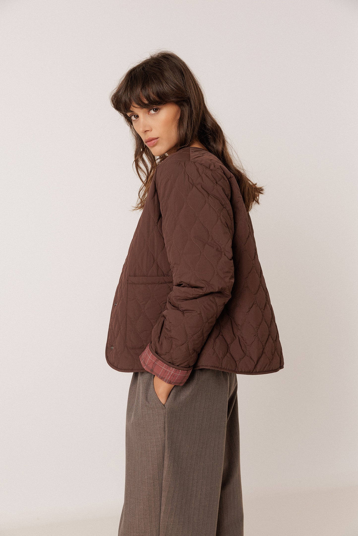 TARTAN-PRINT QUILTED JACKET