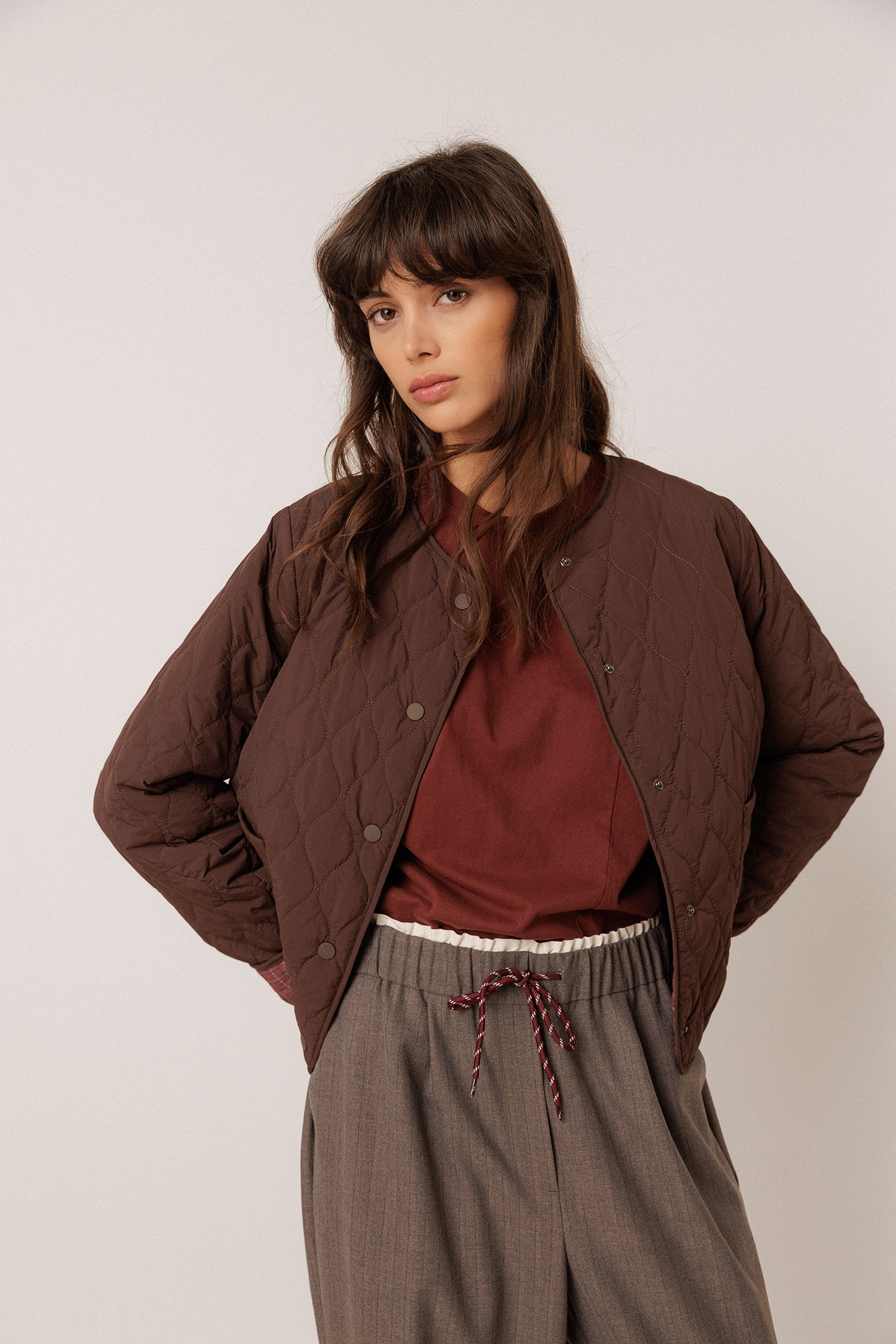 TARTAN-PRINT QUILTED JACKET
