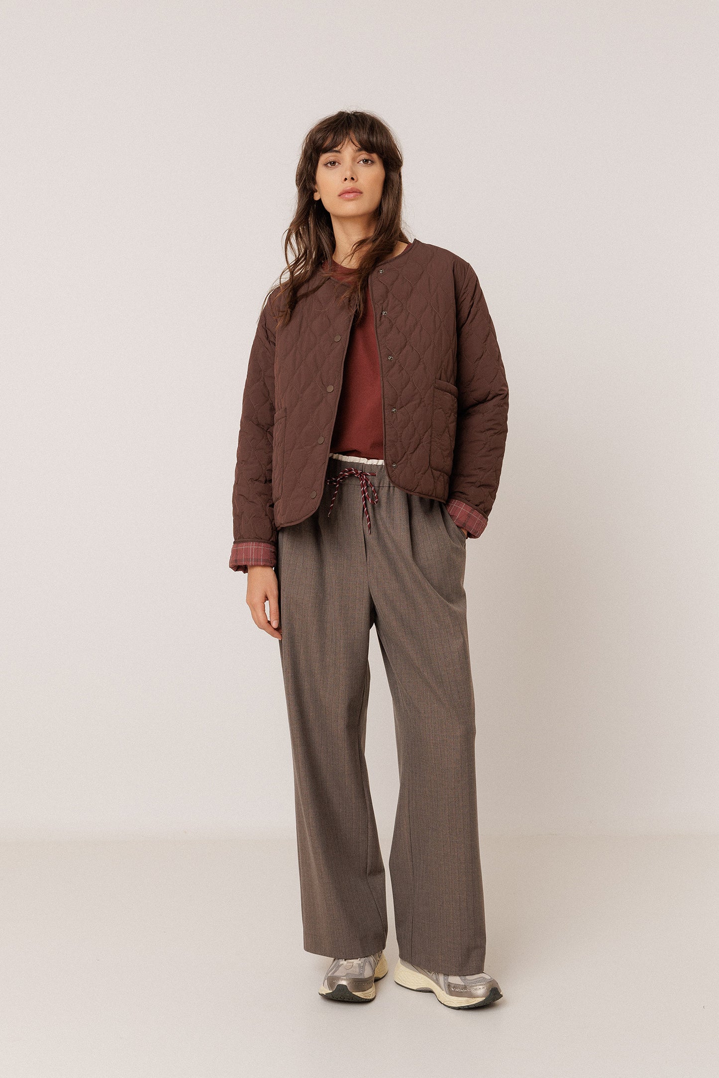 TARTAN-PRINT QUILTED JACKET