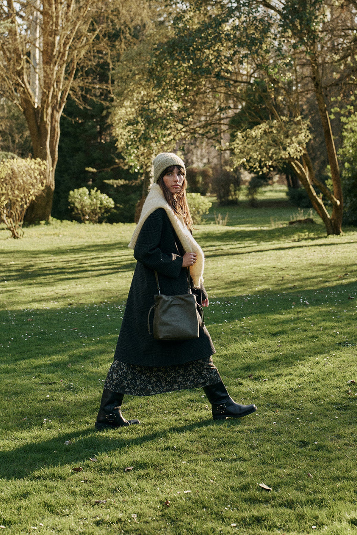 RUCHED-LEATHER SLING BAG