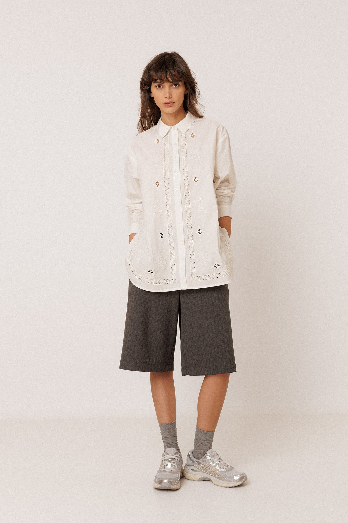 EMBROIDERED POPLIN MAXI SHIRT