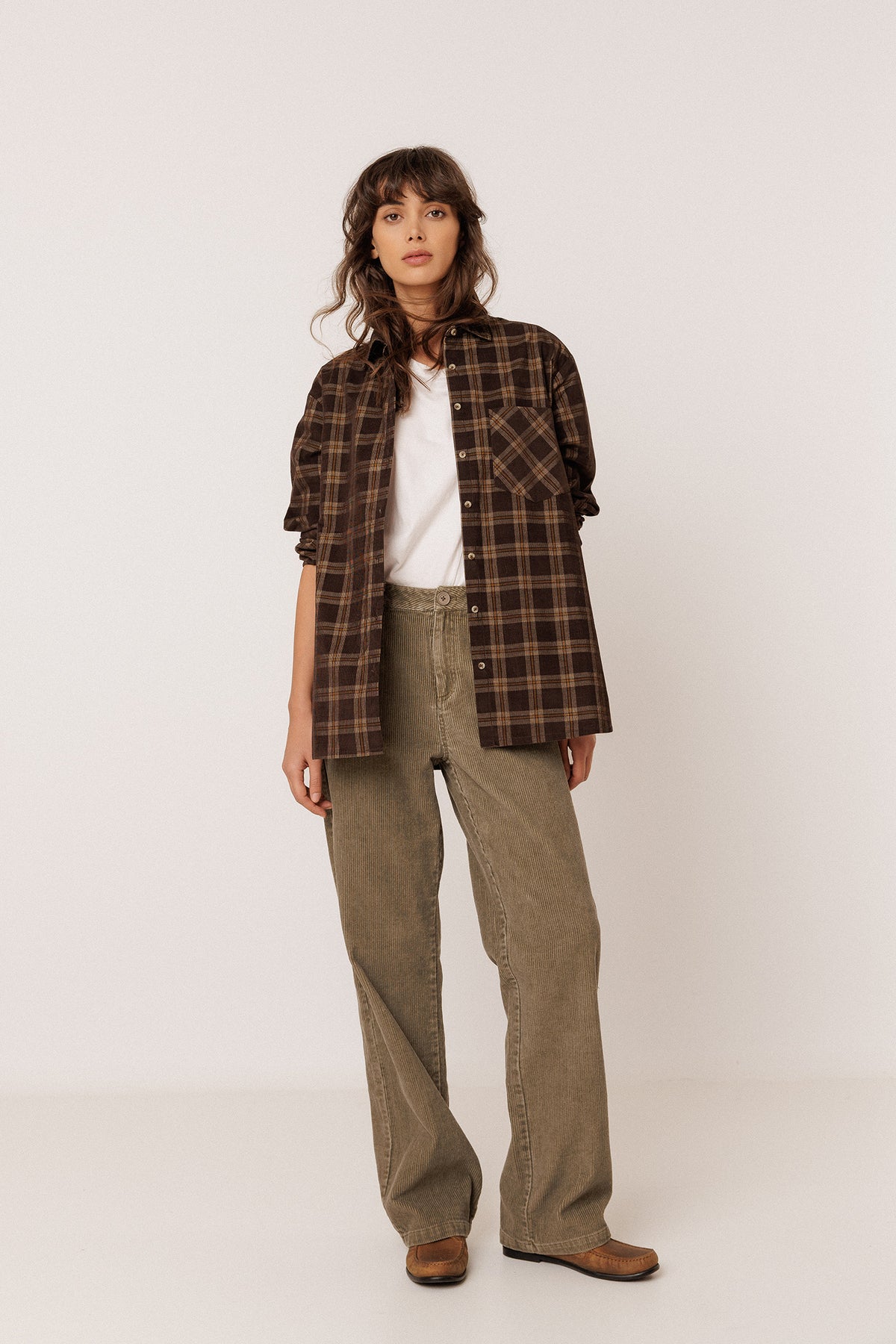 OVERSIZE CHECKERED MICRO-CORDUROY SHIRT