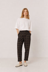 ELASTIC MICRO-CORDUROY CHECKERED PANTS
