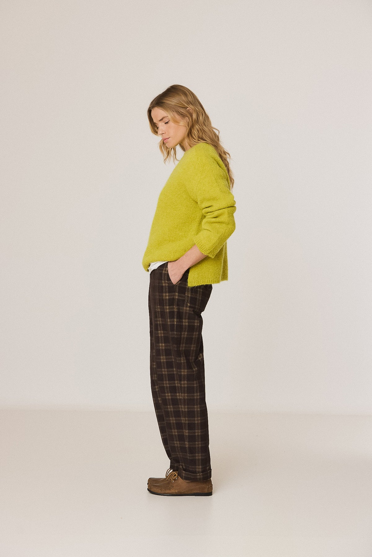 ELASTIC MICRO-CORDUROY CHECKERED PANTS