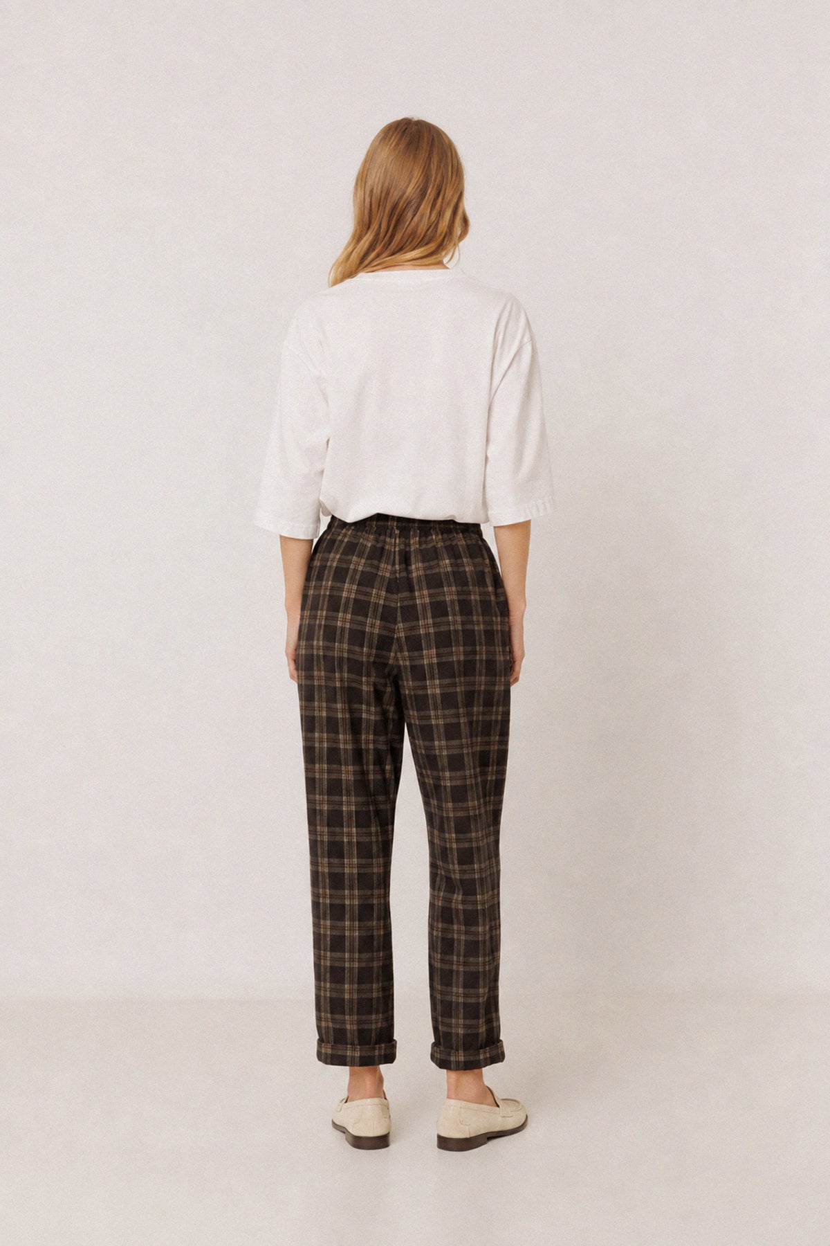 ELASTIC MICRO-CORDUROY CHECKERED PANTS