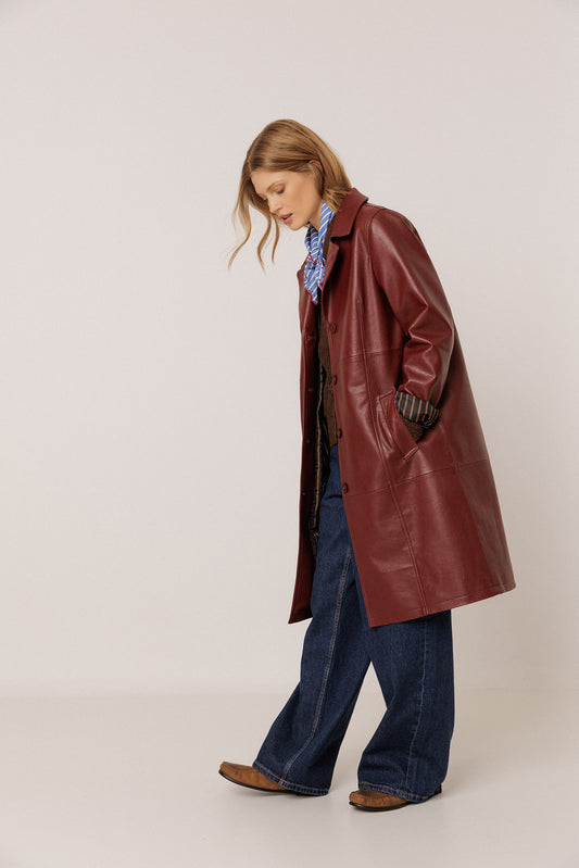 LONG LEATHER-EFFECT COAT 1