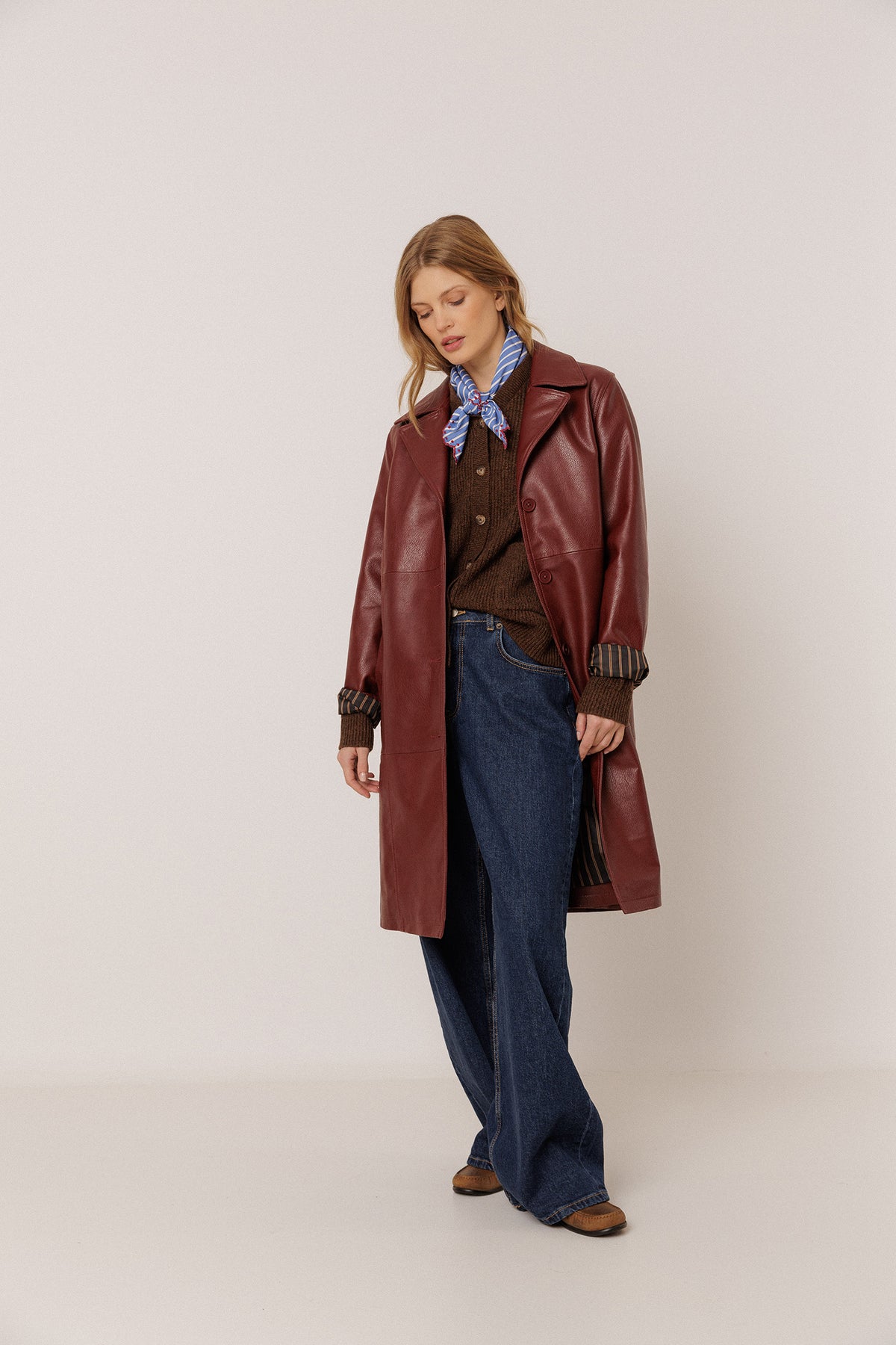 LONG LEATHER-EFFECT COAT
