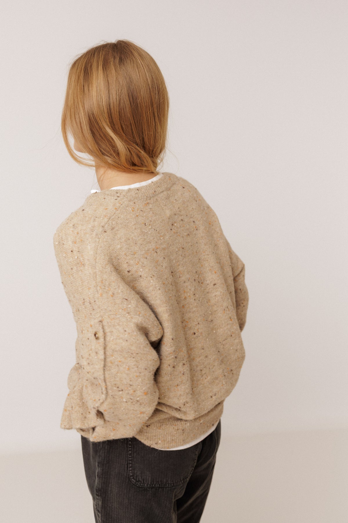 BUTTONED-SLEEVE NEPS SWEATER