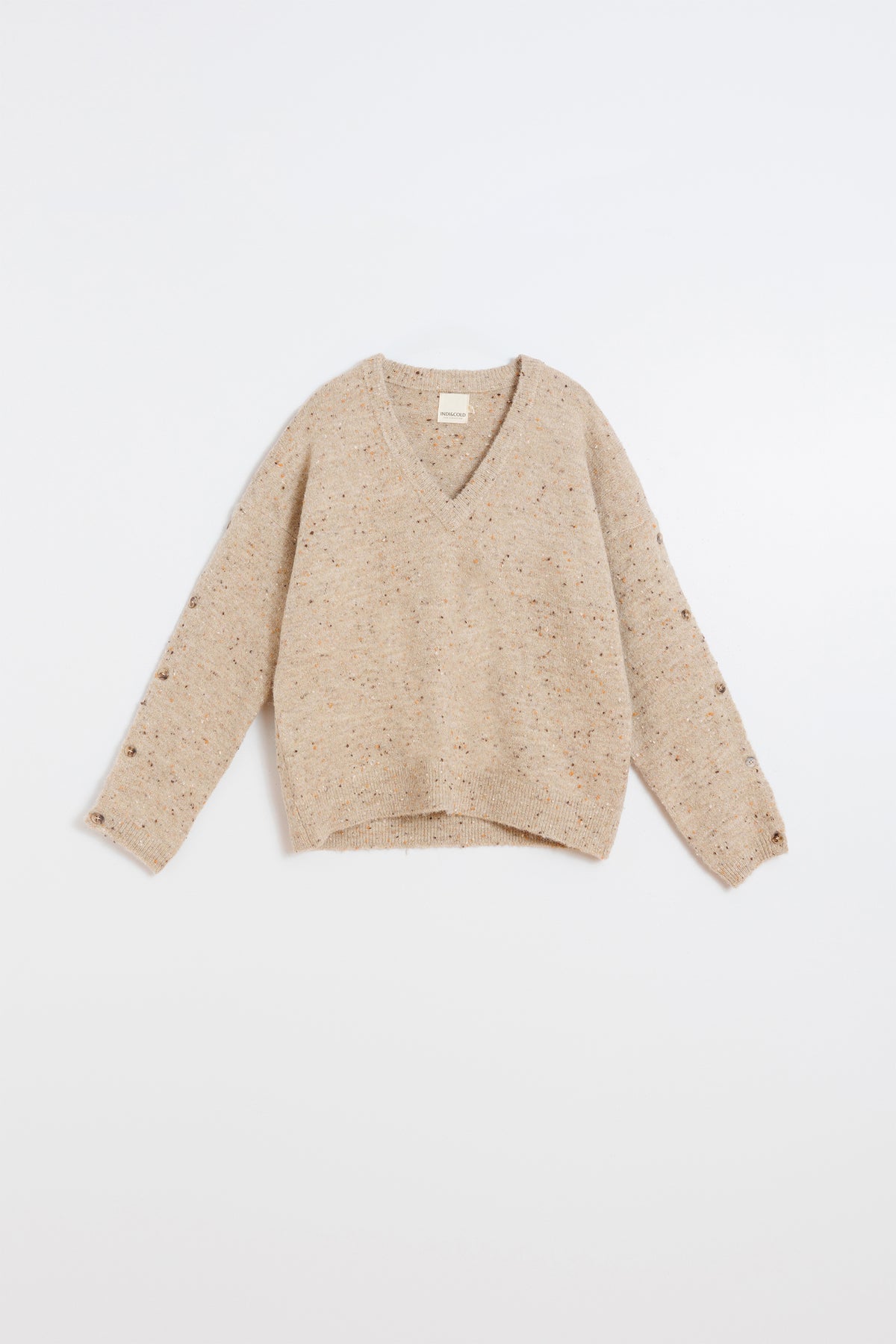 BUTTONED-SLEEVE NEPS SWEATER