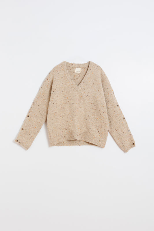 BUTTONED-SLEEVE NEPS SWEATER 5