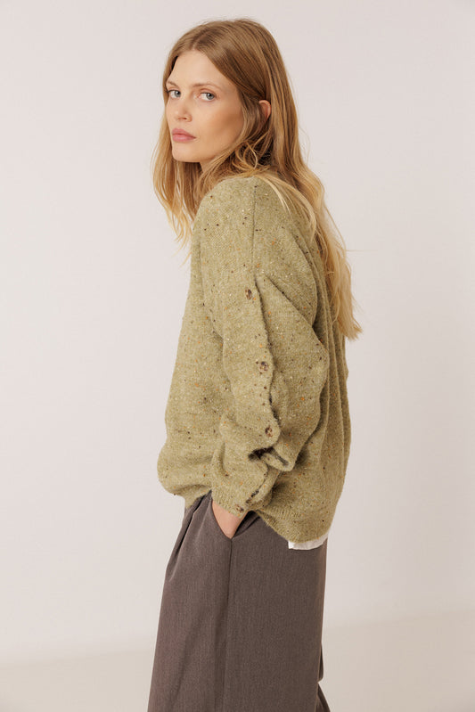 BUTTONED-SLEEVE NEPS SWEATER 3