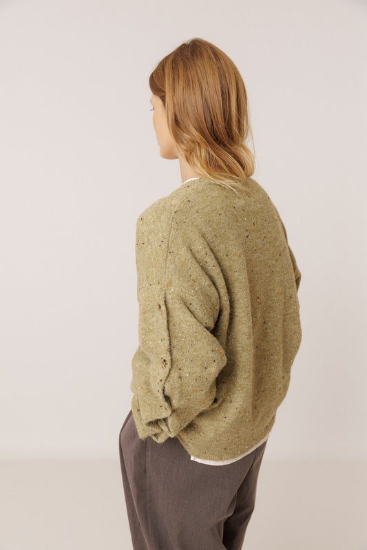 BUTTONED-SLEEVE NEPS SWEATER 4