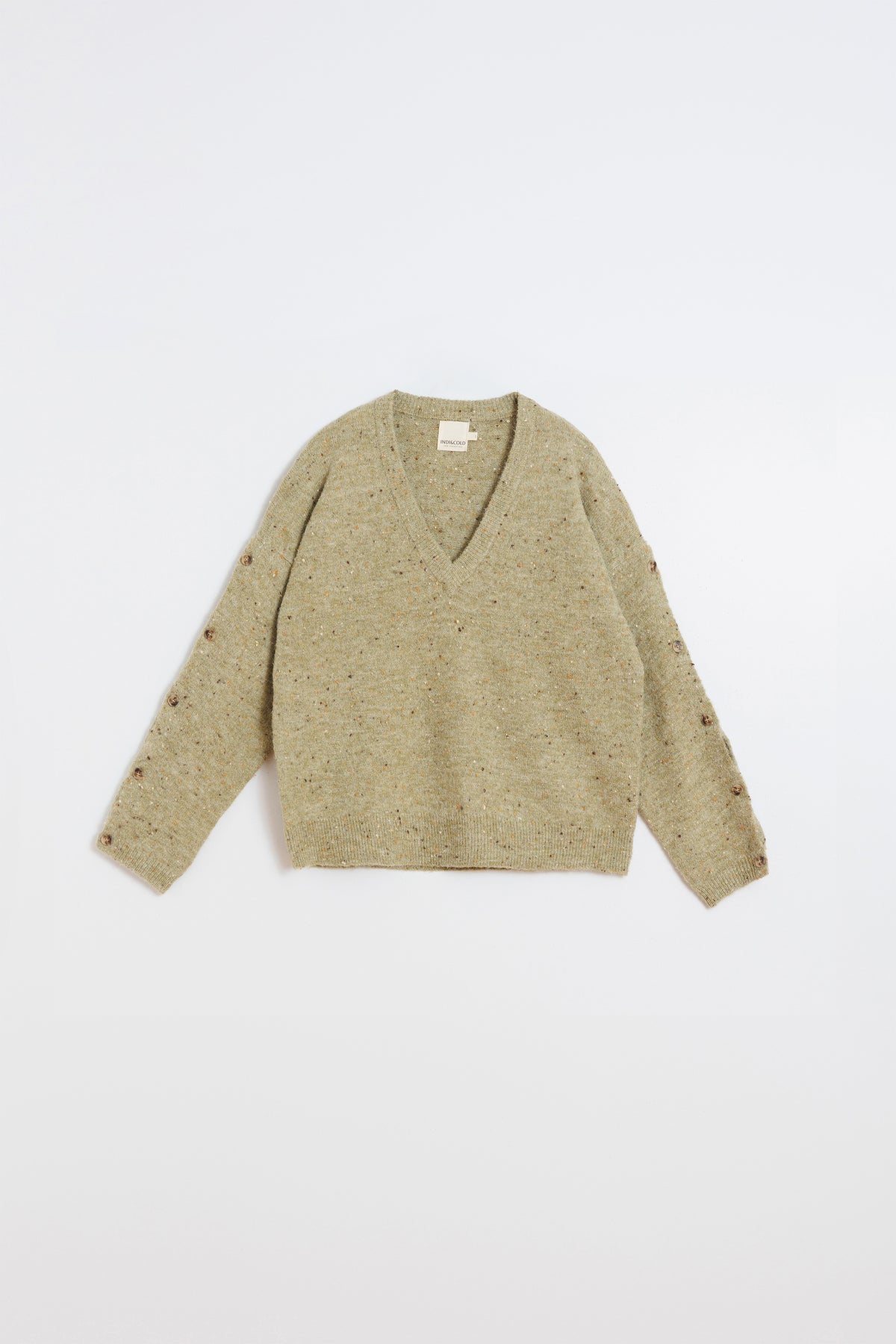 BUTTONED-SLEEVE NEPS SWEATER