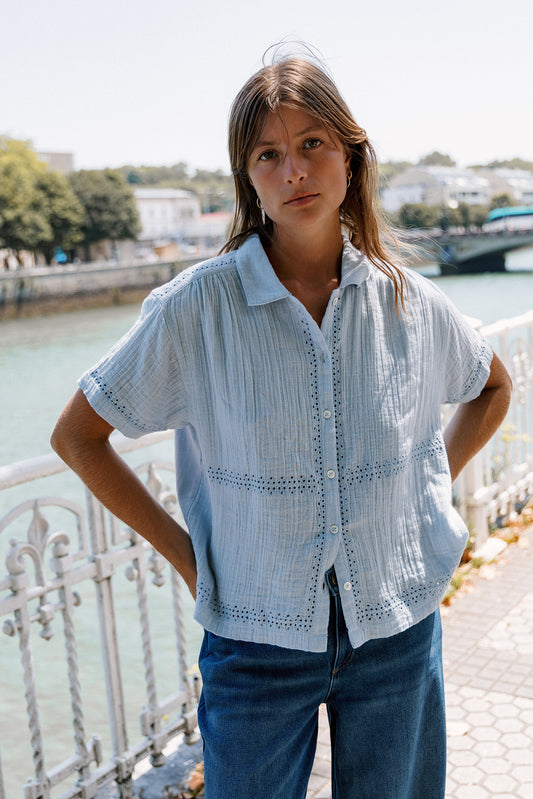 EMBROIDERED TOP + DENIM TROUSERS 1