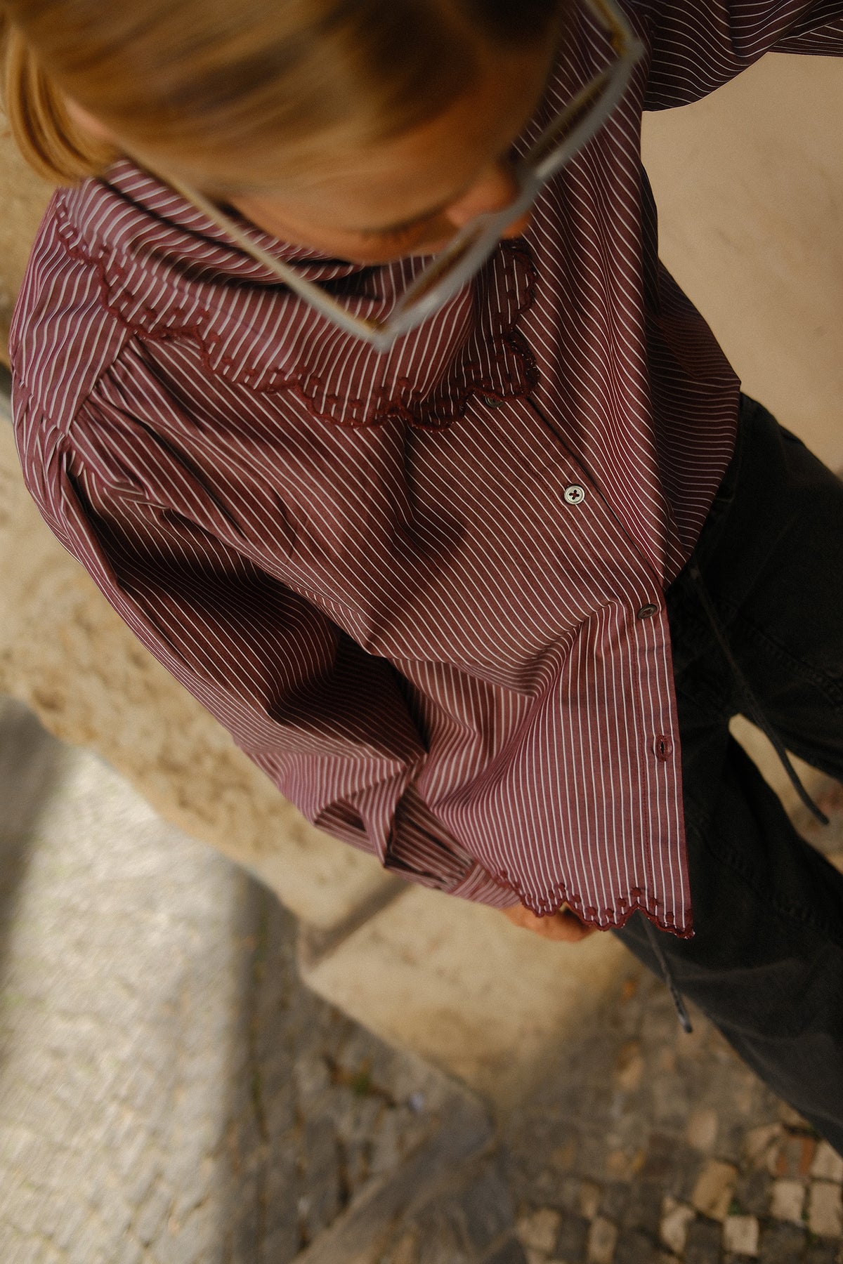 SCALLOPED HEM STRIPED SHIRT