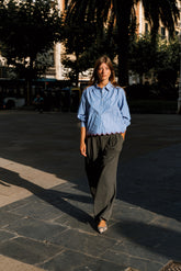 SCALLOPED HEM STRIPED SHIRT