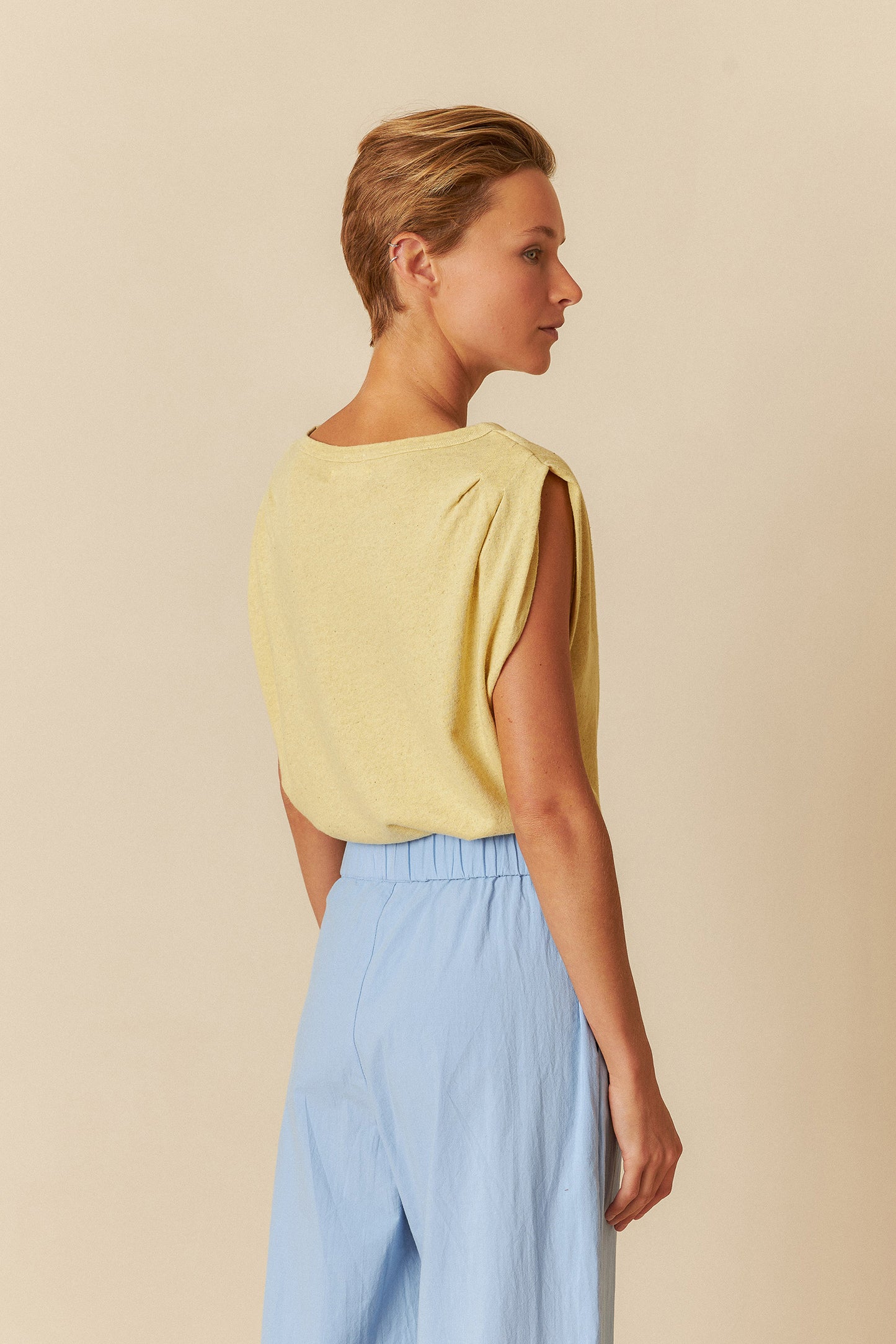 PLEATED MELANGE T-SHIRT