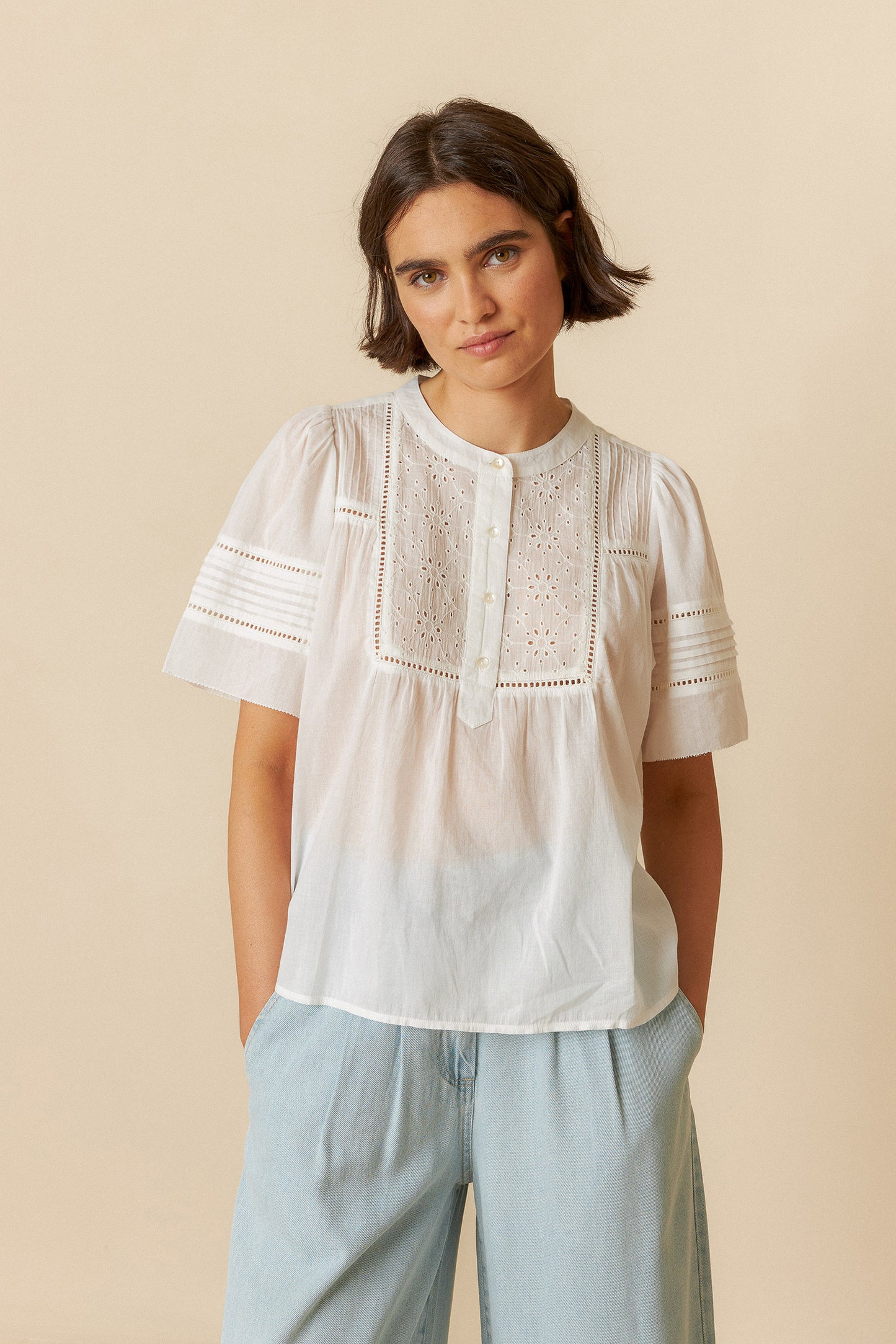 [CL] EMBROIDERED VOILE BLOUSE