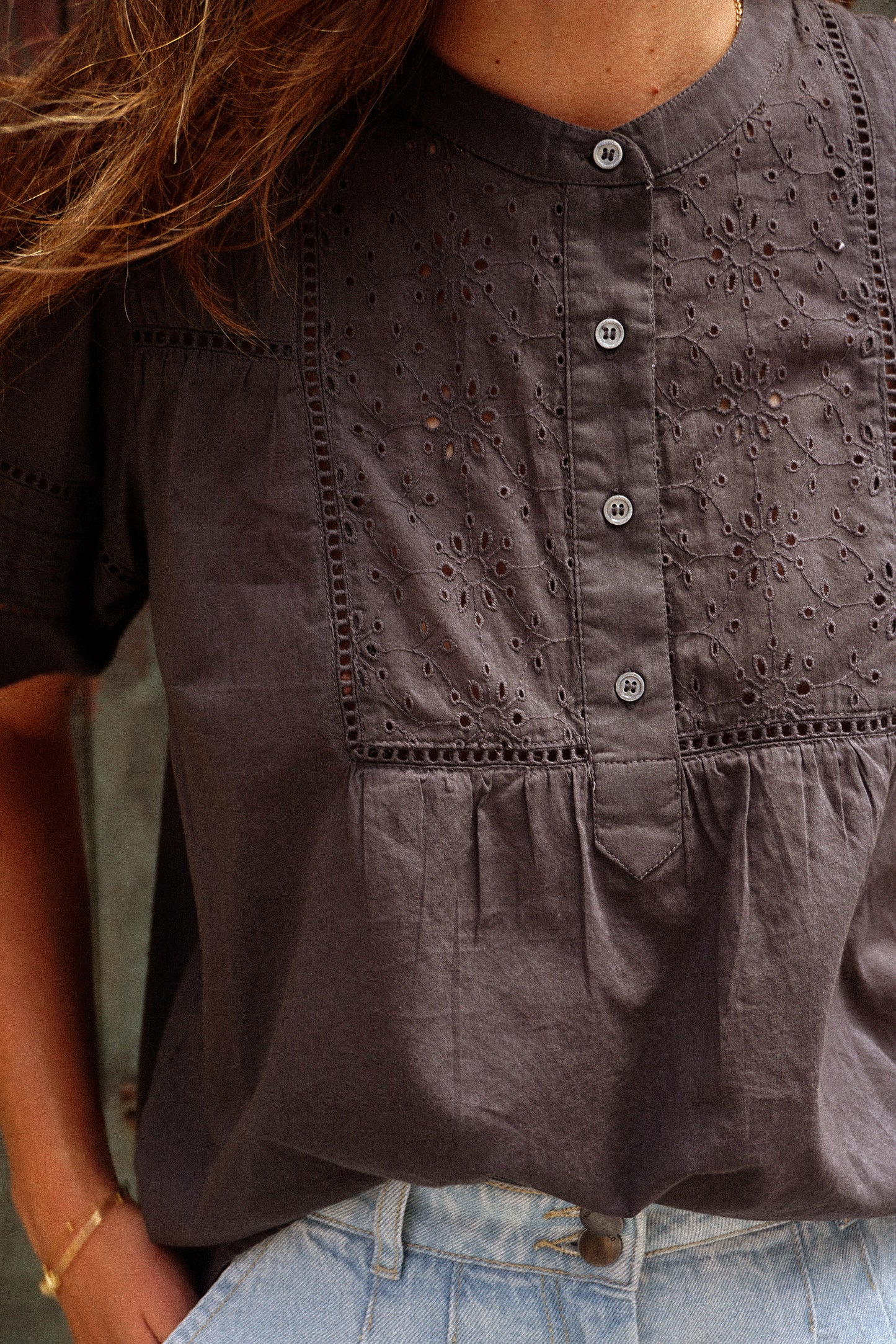EMBROIDERED VOILE BLOUSE