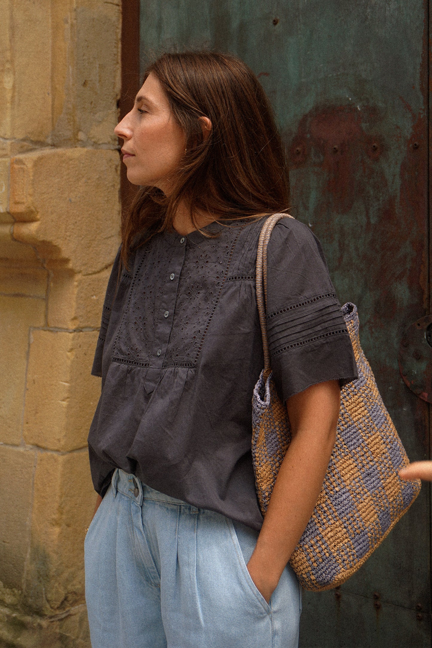 EMBROIDERED VOILE BLOUSE