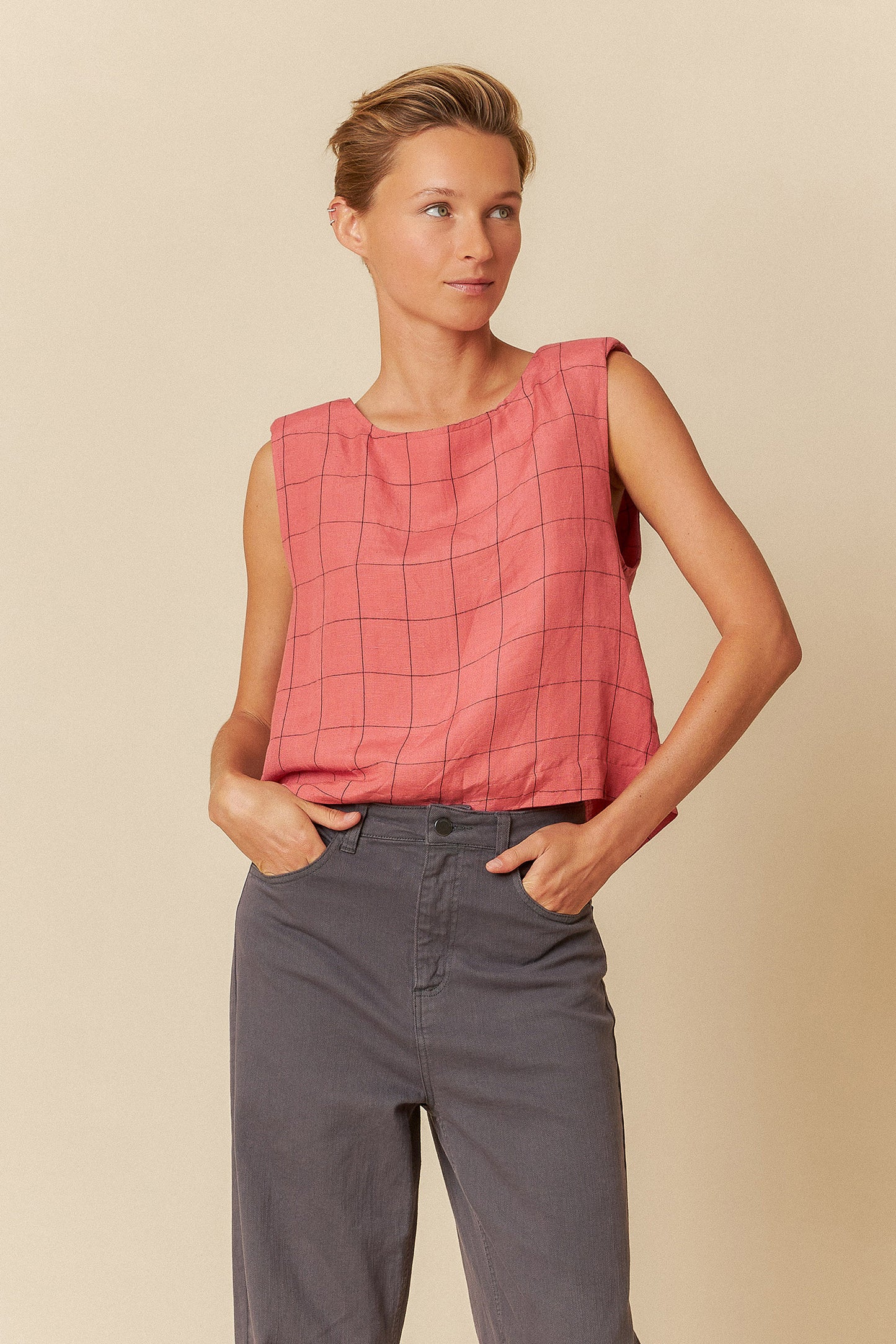 WINDOWPANE CHECK CROP TOP
