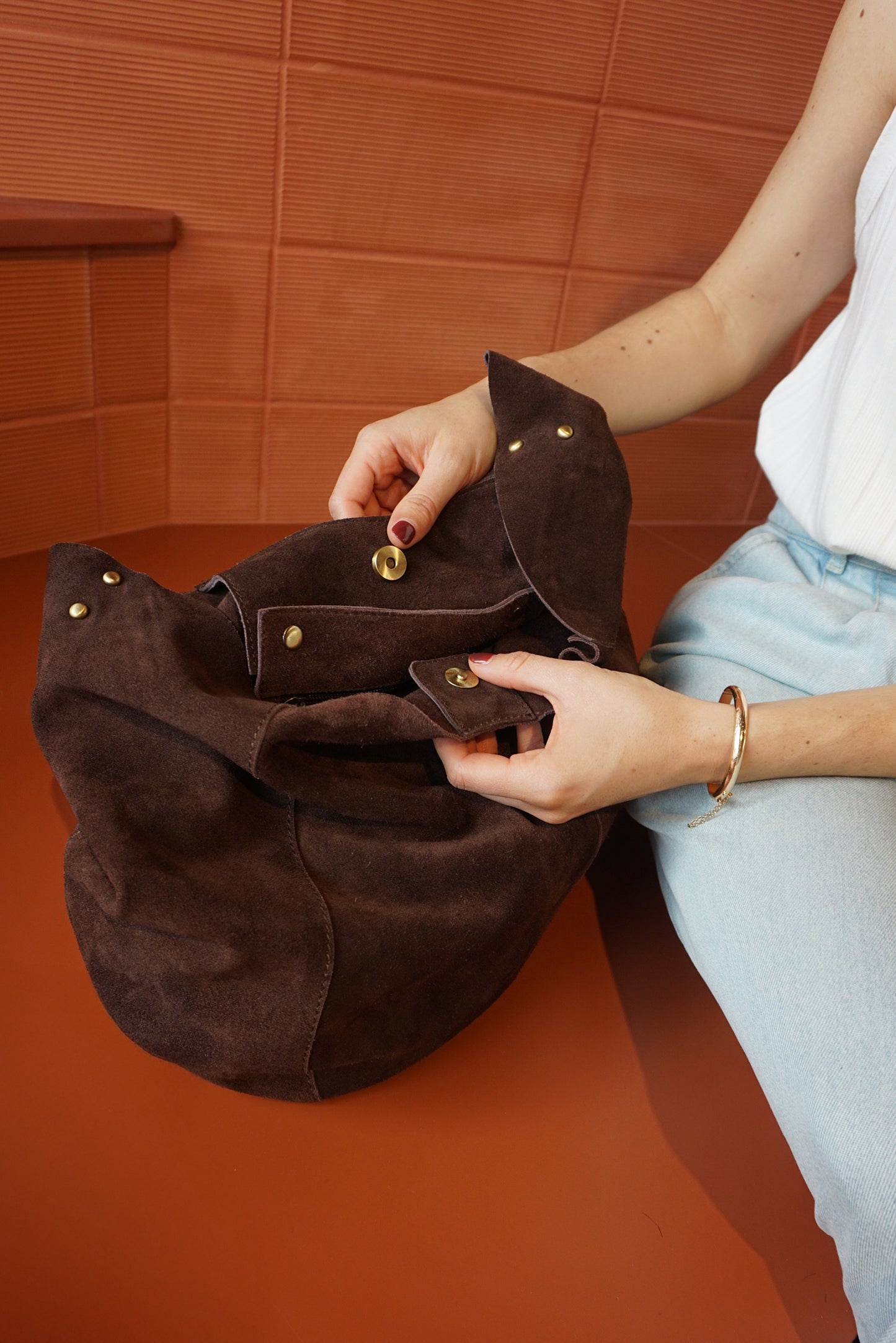 SPLIT LEATHER TOTE BAG