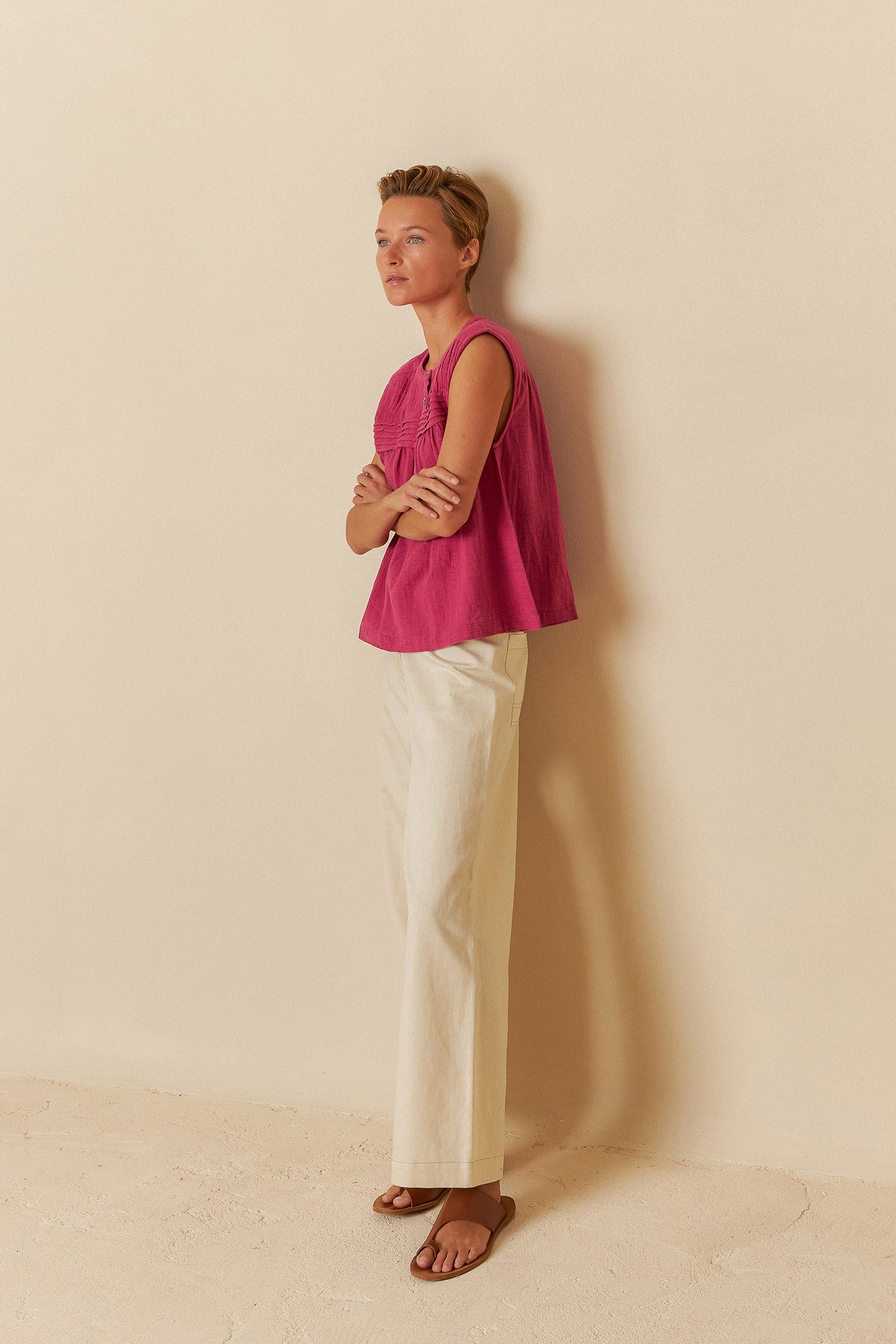 GAUZE PLEATED BLOUSE