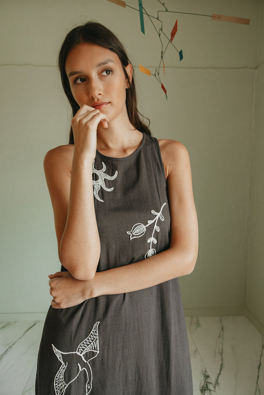 NATURAL EMBROIDERED DRESS 1