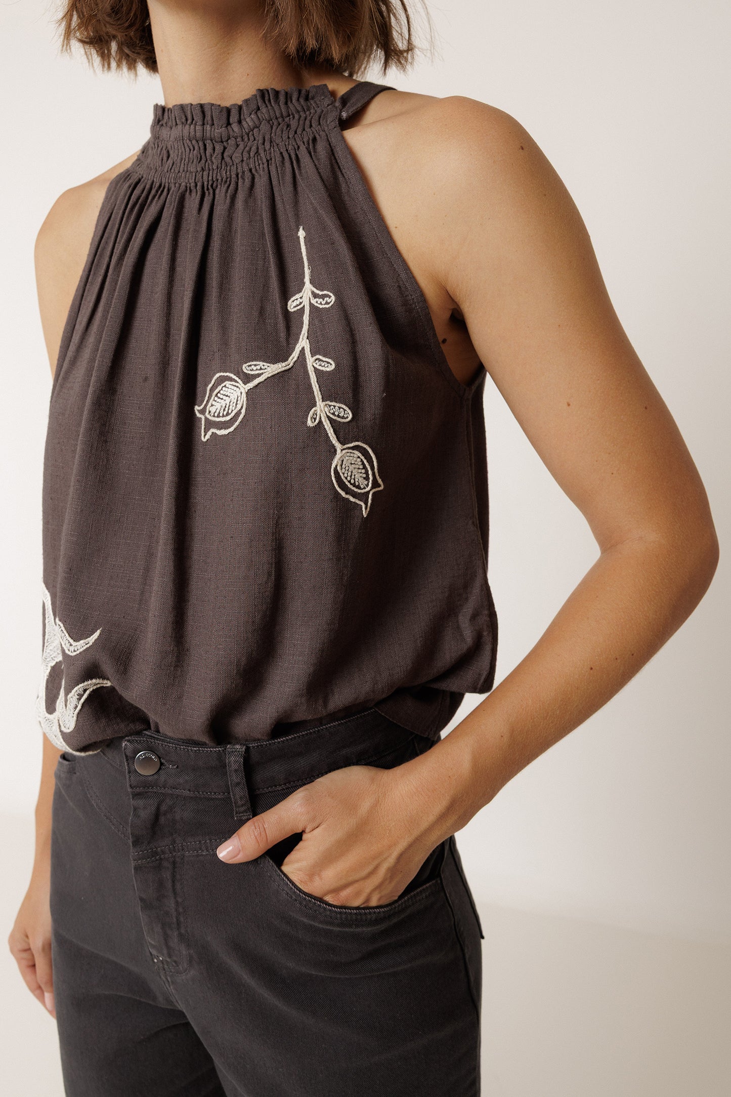 EMBROIDERED HALTER TOP