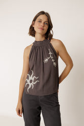 EMBROIDERED HALTER TOP