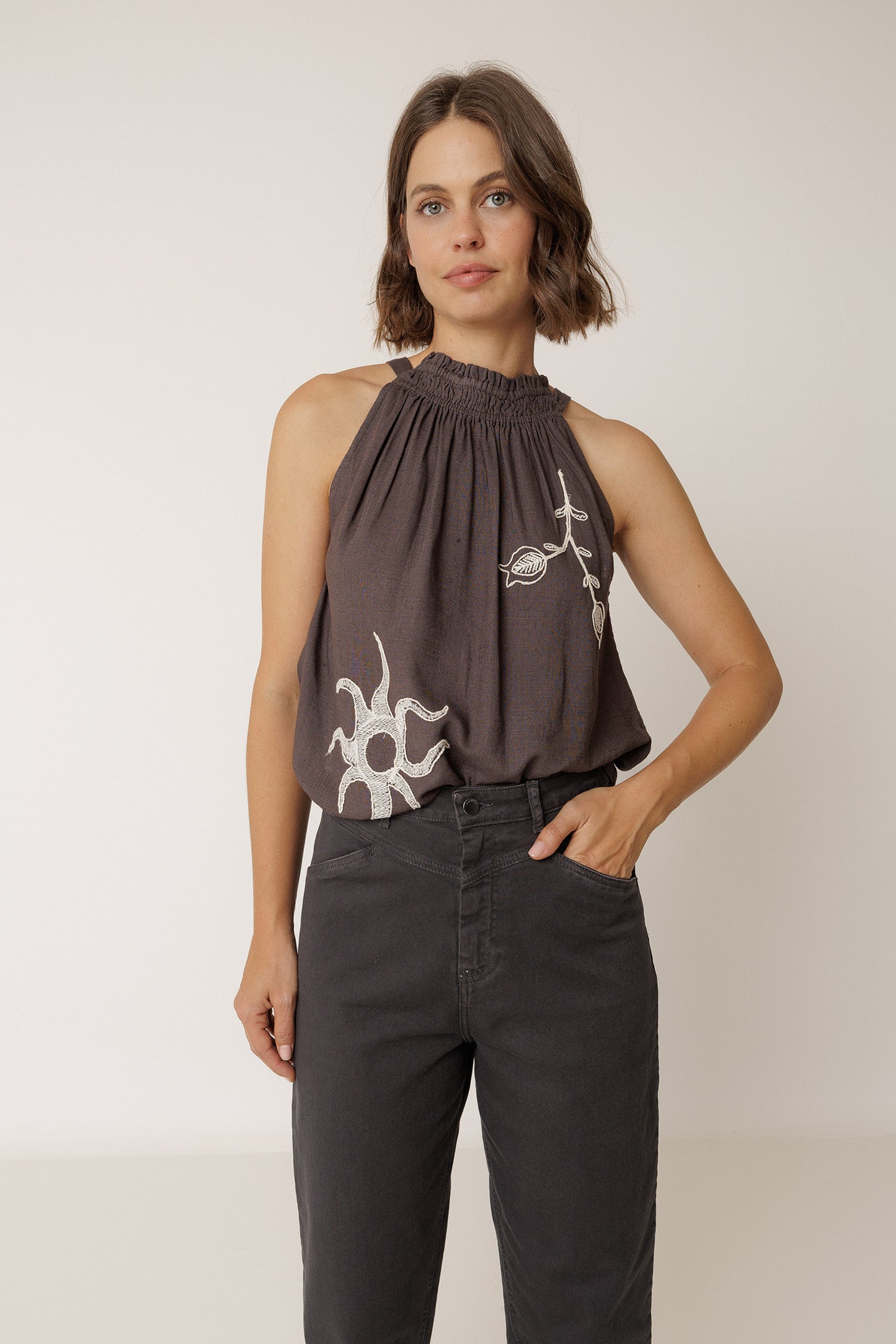 EMBROIDERED HALTER TOP