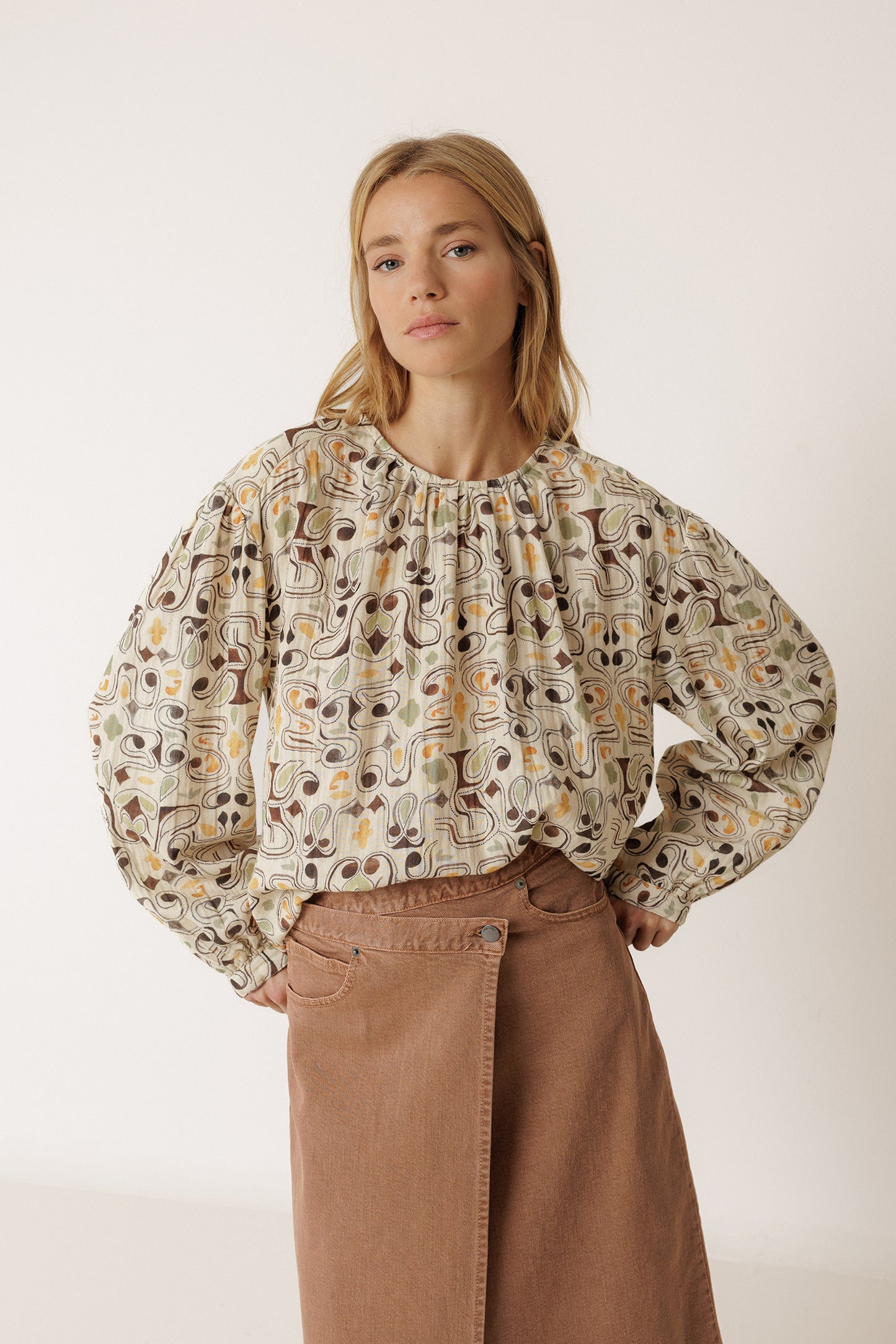 BLOUSE À IMPRIMÉ EN DOUBLE GAZE