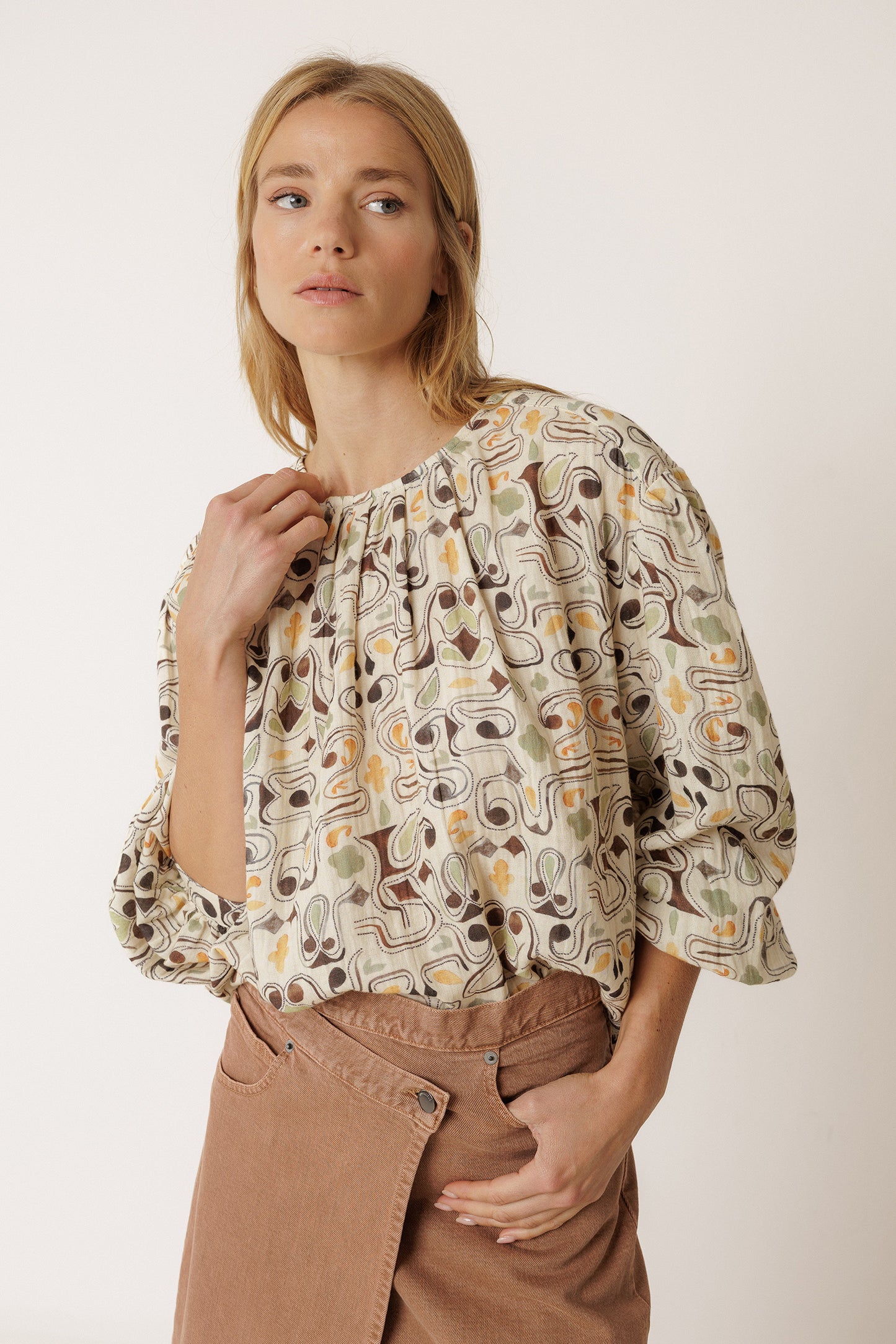 BLOUSE À IMPRIMÉ EN DOUBLE GAZE