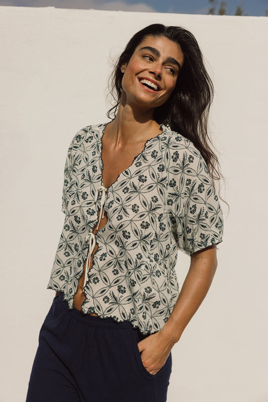 [CL] VINTAGE PRINT SHIRT WITH TIES 2