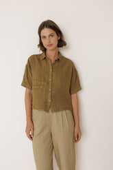 CROP LINEN SHIRT