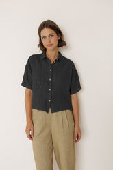 CROP LINEN SHIRT