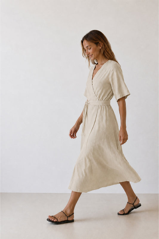 [CL] CROSSOVER LINEN DRESS 1