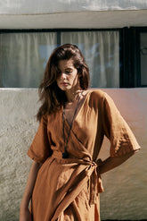 CROSSOVER LINEN DRESS