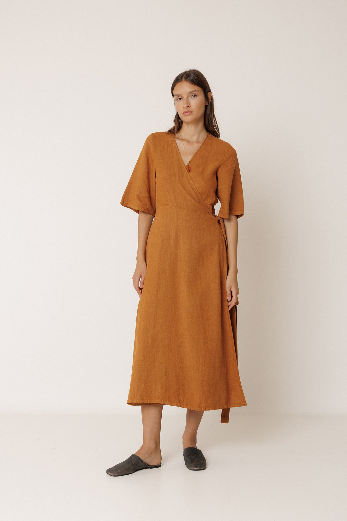 CROSSOVER LINEN DRESS