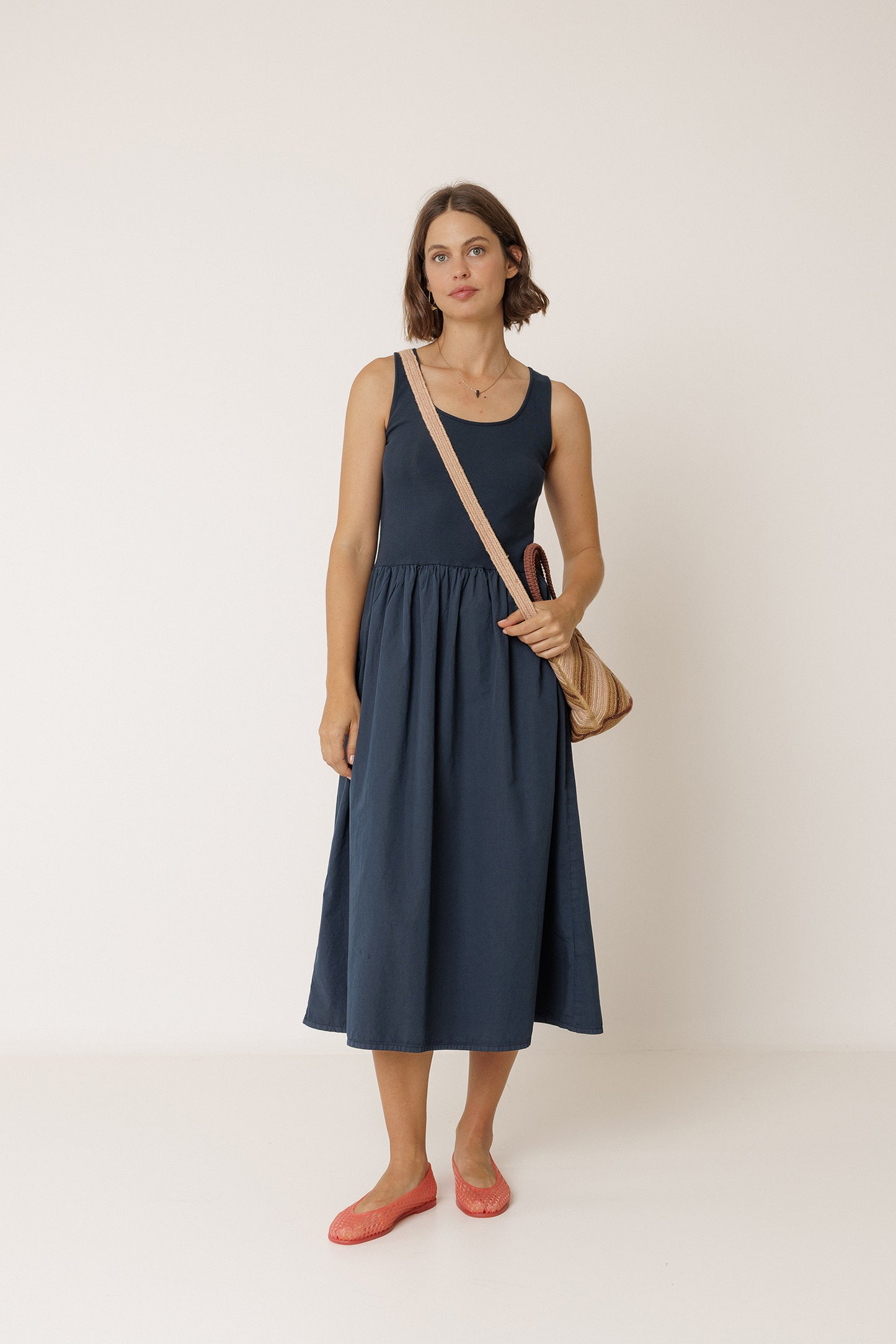COMBINATION POPLIN DRESS