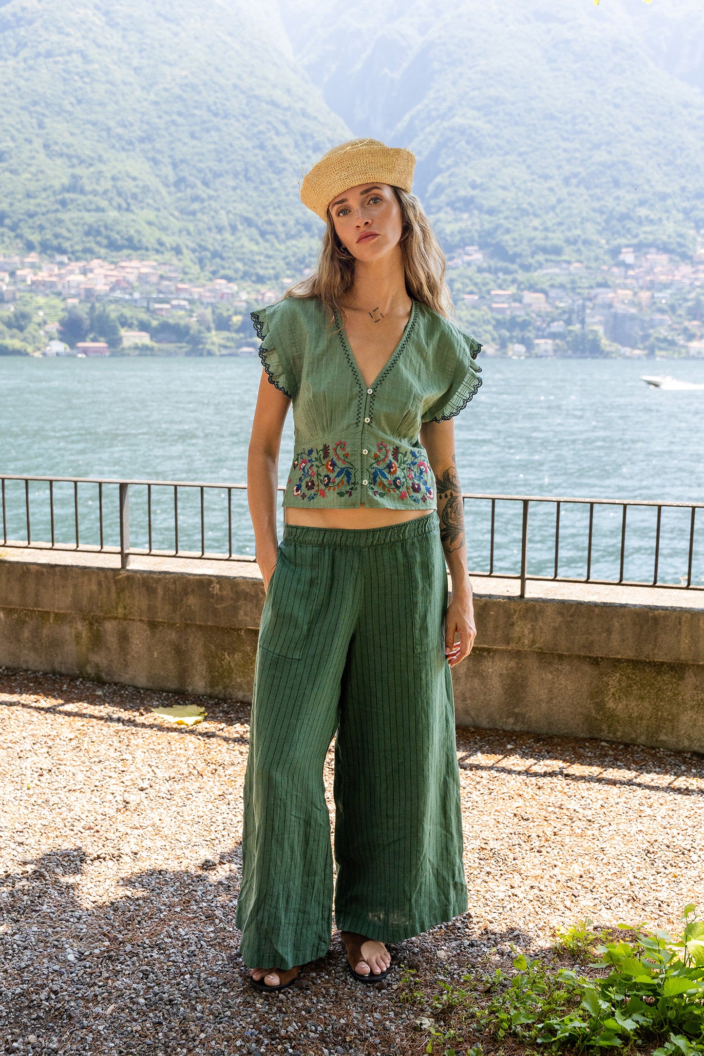PANTALON RAYÉ EN LIN
