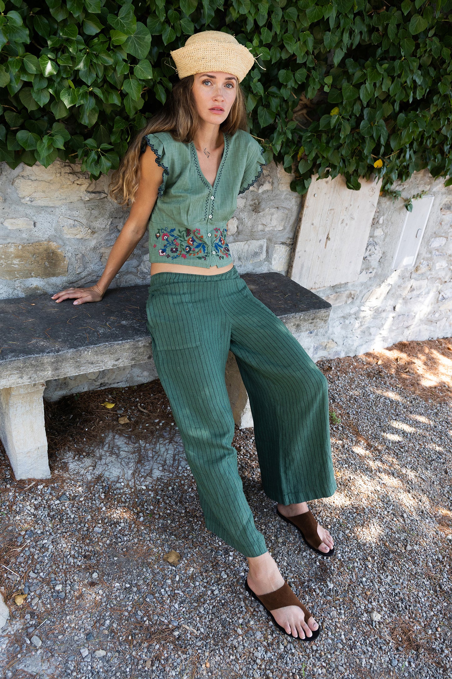 PANTALON RAYÉ EN LIN