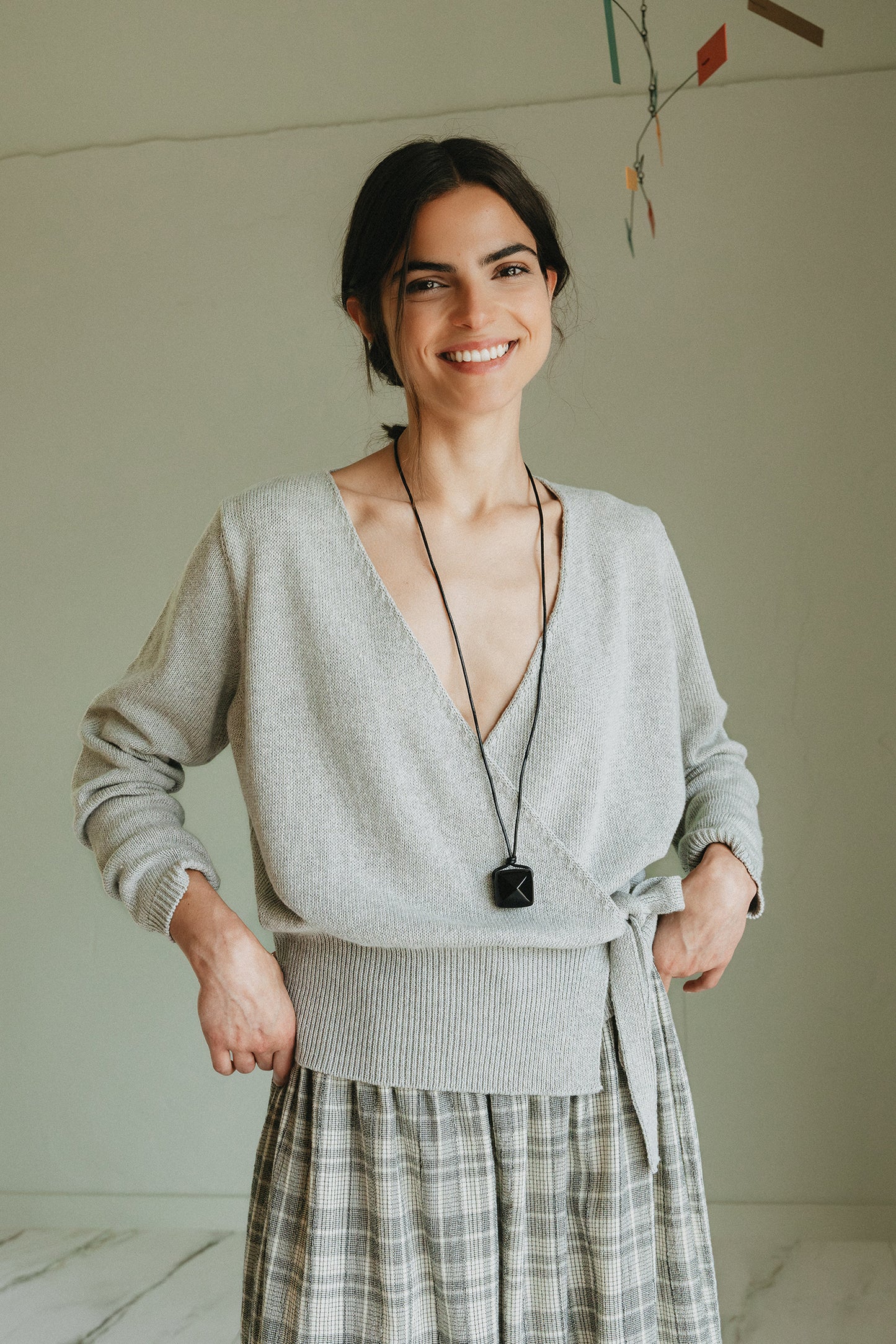 KNIT WRAP-OVER CARDIGAN