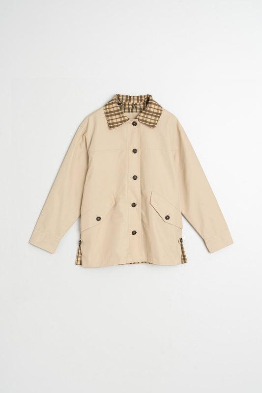 SHORT CHECKERED-COLLAR RAINCOAT 5