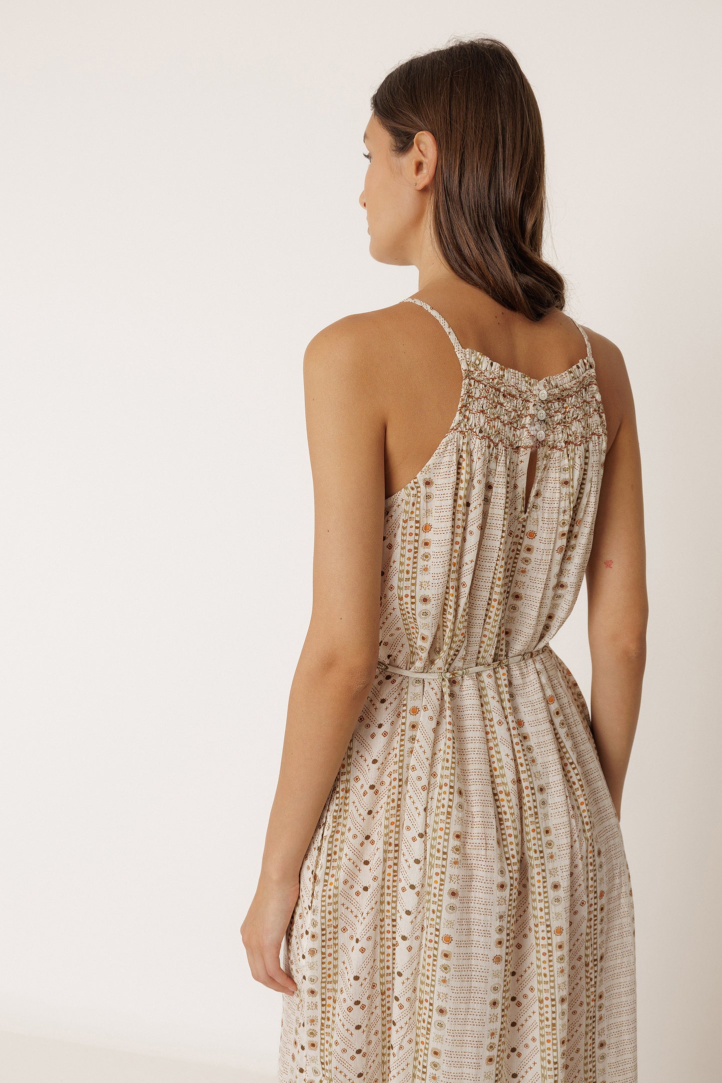 STAMP-PRINT HALTER DRESS