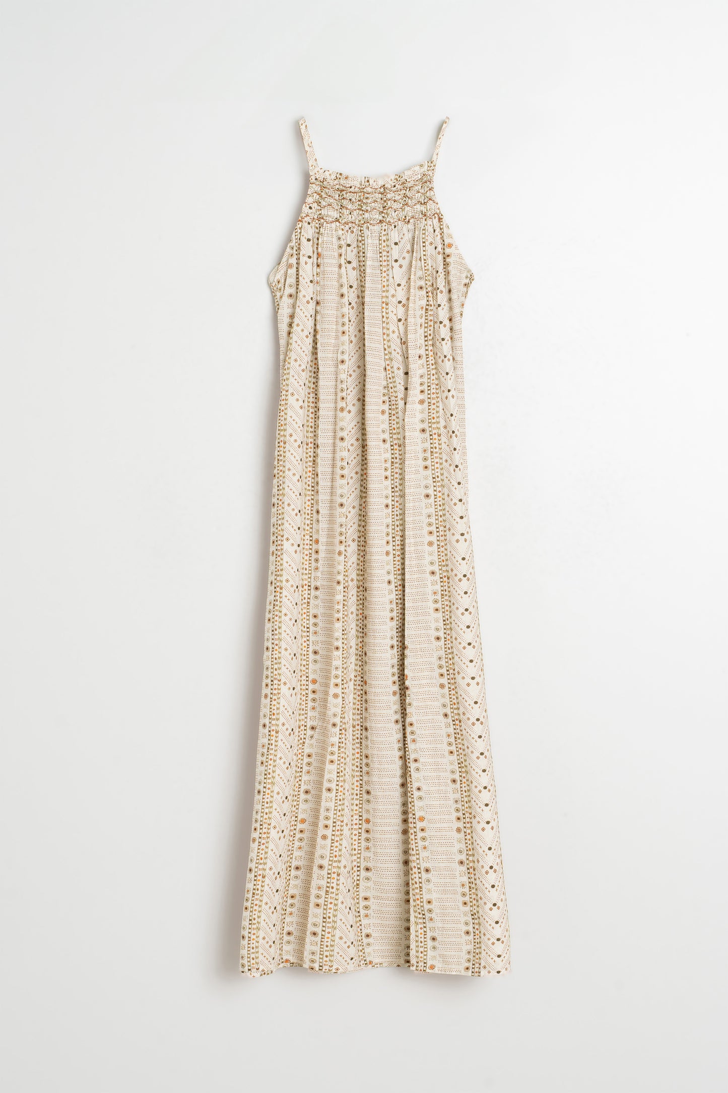 STAMP-PRINT HALTER DRESS