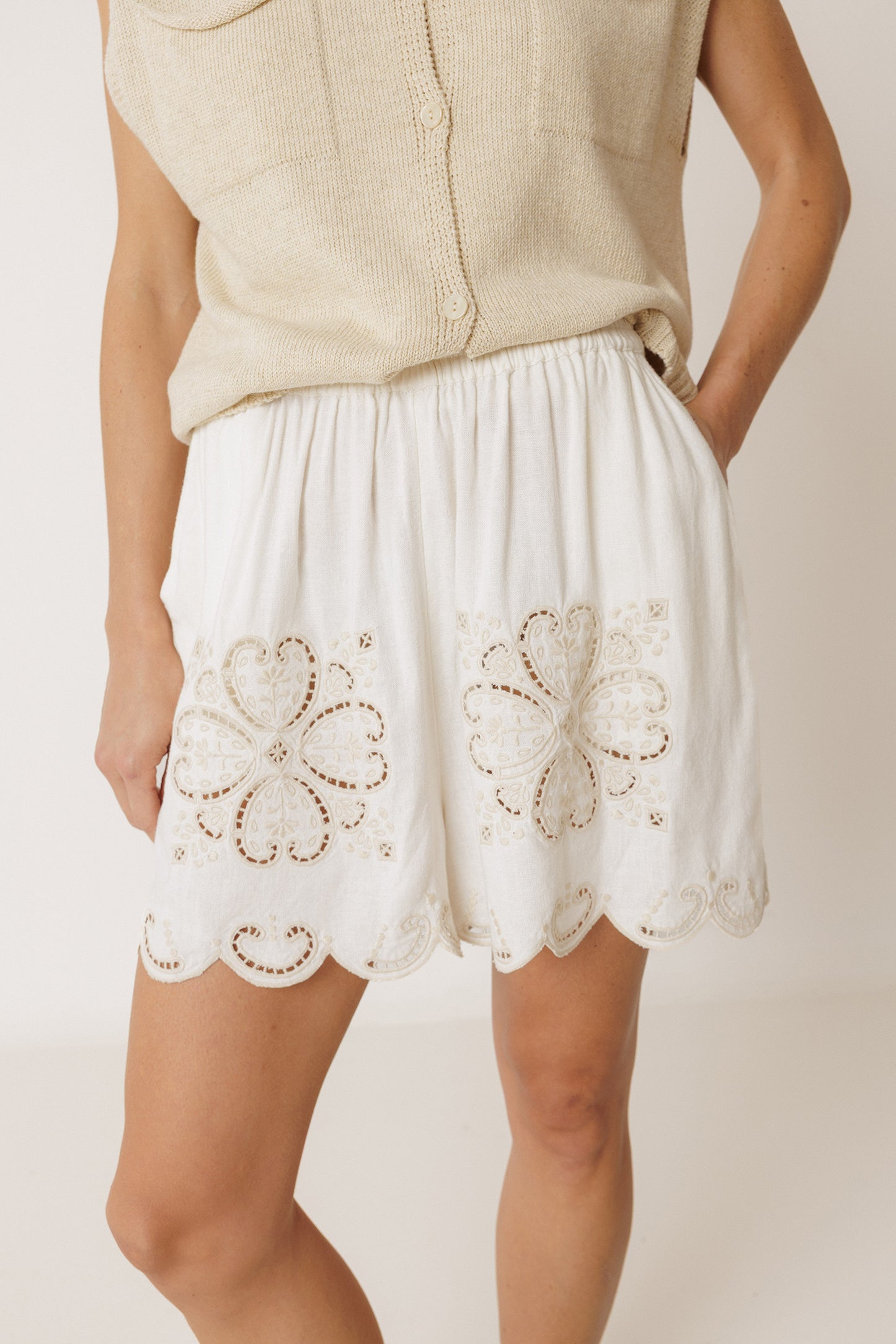 SCALLOPED EMBROIDERY SHORT