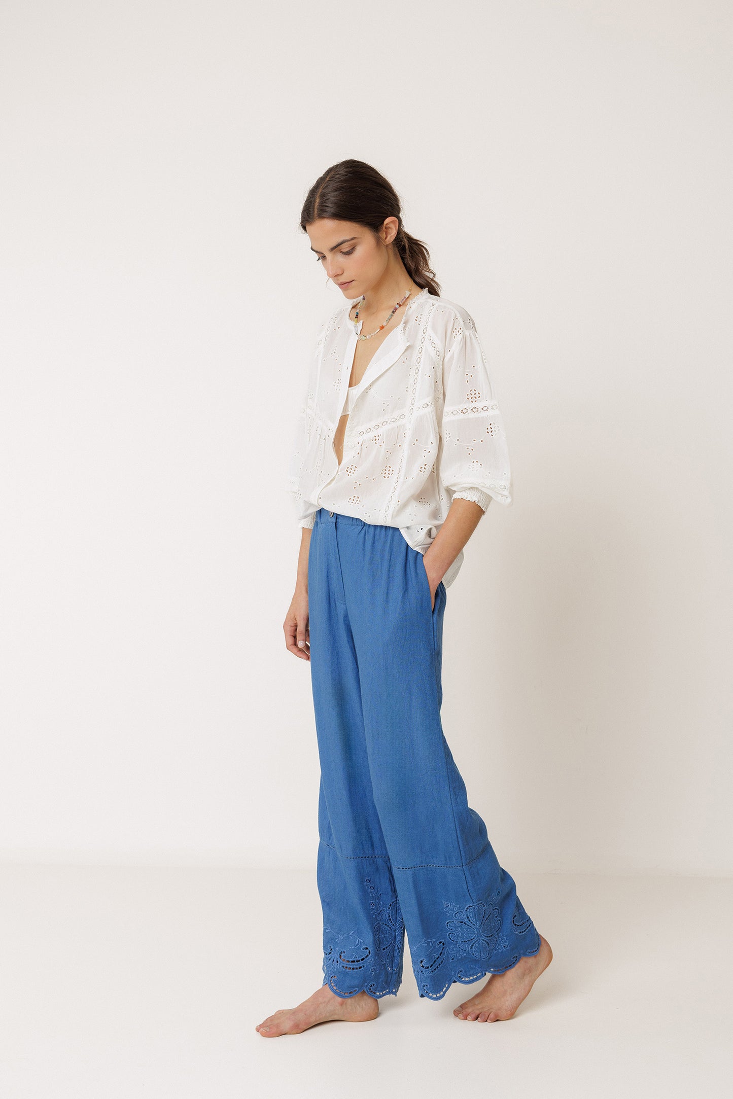 EMBROIDERED-HEM PANT