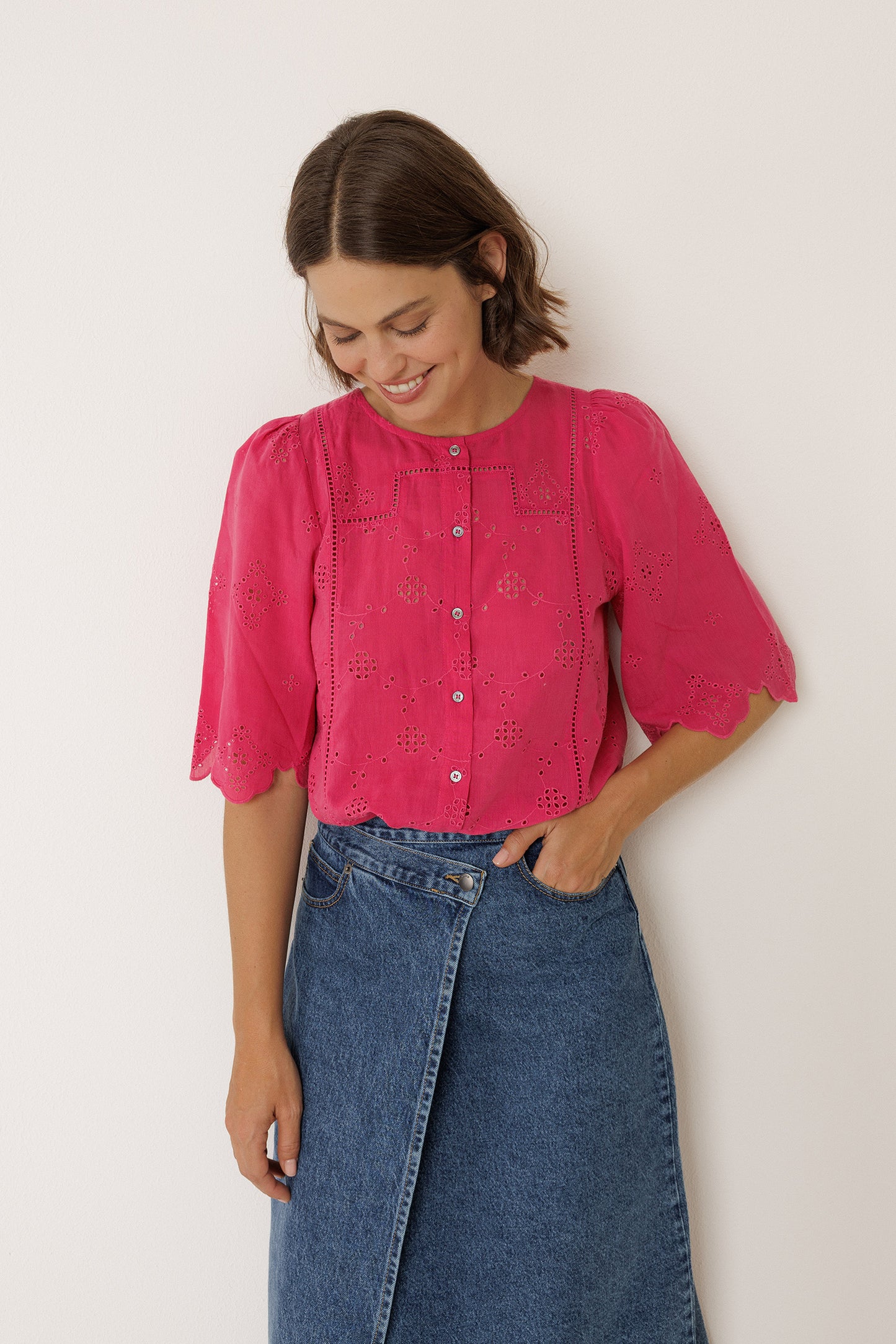 BOXY SHIRT WITH SCHIFFLI EMBROIDERY