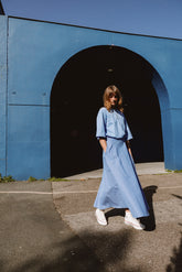 STRIPED POPLIN CAPE SKIRT